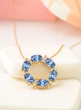 手作14K金镶蓝宝石光环项链