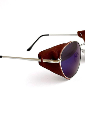 俄代手作蒸汽朋克真皮侧翼太阳镜