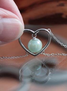 纯银心形彩虹色玻璃泡项链夜光