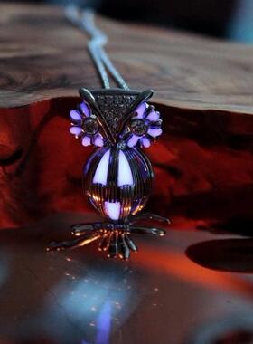 猫头鹰小盒树纯银锆石项链夜光