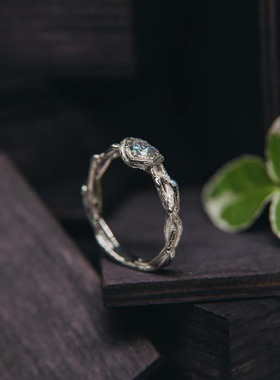 纯银闪亮宝石镶嵌银色编织戒指