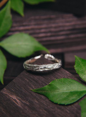 纯银天然橄榄石宝石橡树叶戒指
