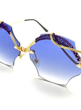 美国代购Glasses㊣ 手作趣味艺术铜线缠绕包裹多边形蓝色太阳眼镜