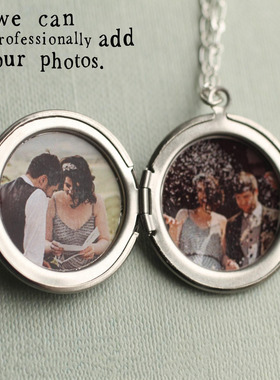 花朵定制刻字银色照片小盒项链