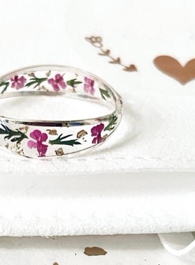 简约天然干花压花透明树脂戒指