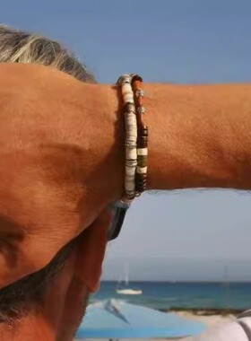 海滩冲浪者风格椰子木男士手链