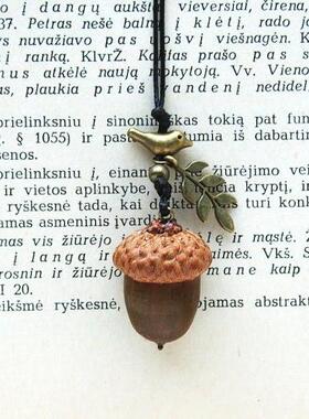 俏皮可爱森林天然真橡子吊坠项链