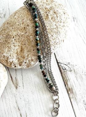 绿松石宝石串珠多链925纯银手链