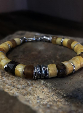 手作天然琥珀纯银圆盘串珠手链