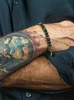 男士战士玛瑙串珠青铜圆盘手链