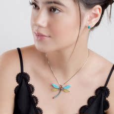 Имя ожерелье 英国代购dragonfly㊣ 手作异国情调森林系琥珀绿松石蜻蜓吊坠项链