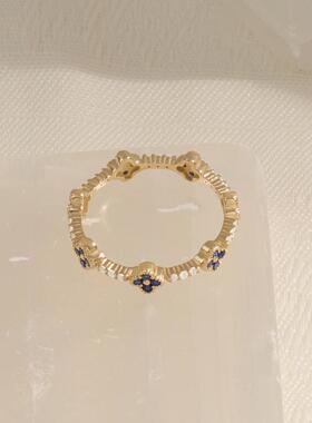 极简精致纯金小蓝宝石可叠戴花朵