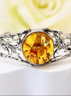 波罗的海琥珀925银藤蔓手镯