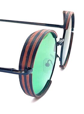 圆形亮绿色镜片乌木饰边太阳眼镜