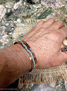 绿松石镶嵌铜开口可调中性手镯