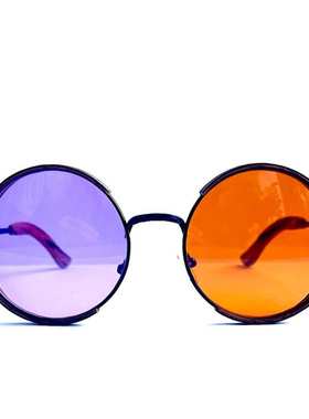 俄代手作复古圆形橙紫双拼木质镜