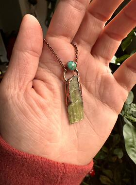 天然绿松石绿色蓝晶石项链