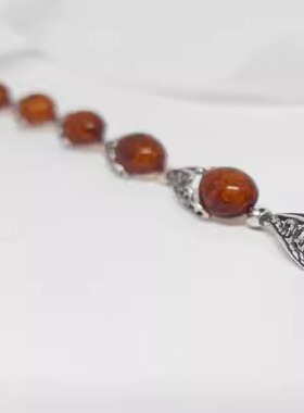 手作波罗海琥珀纯银椭圆手链