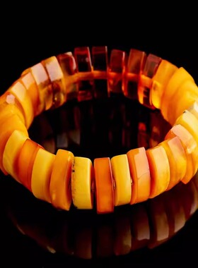 华丽天然波罗海琥珀松紧带手镯