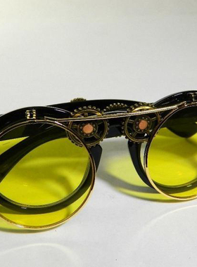 复古蒸汽朋克翻盖黄色镜片太阳镜