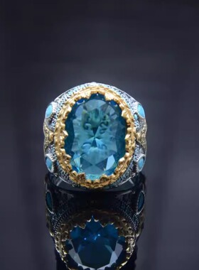 纯银简约精致戒指海蓝宝石