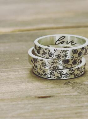 女纯银出生花卉定制刻字励志戒指