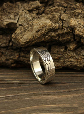 情侣纯银山脉山峰光滑指环戒指