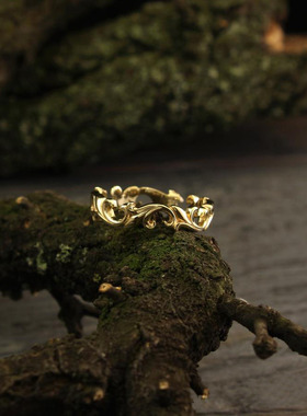 森林叶子14K金结婚周年纪念戒指