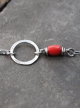复古简约红色串珠银手链
