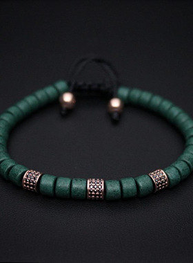 绿色陶瓷珠子串珠玫瑰金情侣手链