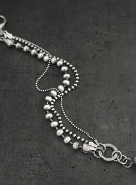 纯银链银珠链多层叠戴中性手链