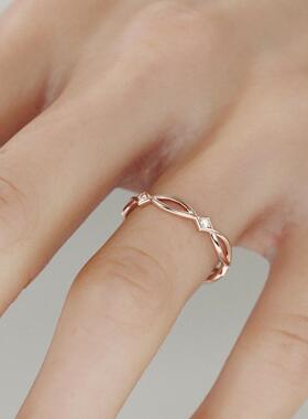 情侣14K金玫瑰金钻石镶嵌戒指