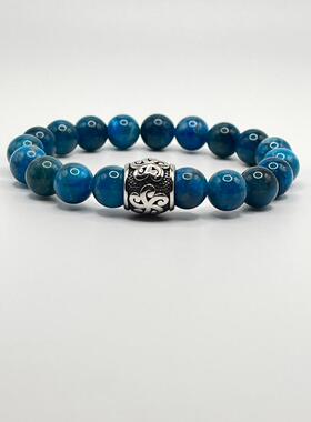 男士蓝色磷灰石天然宝石串珠手链