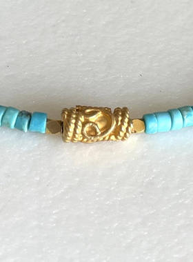 天然蓝色绿松石串珠24K镀金手链