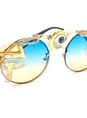 美国代购手作蓝色渐变圆形太阳镜