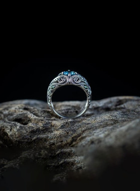 纯银复古宝石镶嵌戒指自然精灵