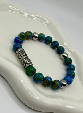 孔雀蓝菱镁矿绿松石天然宝石手链