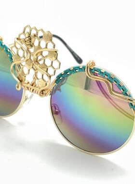 美国代购Sunglasses㊣ 手作工匠金属丝缠绕蜂窝第三只眼太阳眼镜