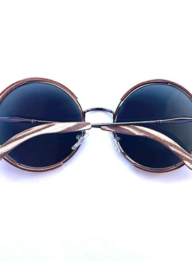 俄罗斯代购Round◇手作灰绿色镜片大圆形斑马纹木质中性太阳眼镜