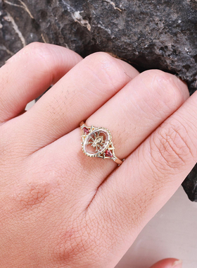 美国代购手作石榴石蝙蝠翅膀戒指