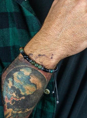 男士黑色玛瑙非洲绿松石串珠手链