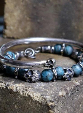 情侣纯银蓝色碧玉串珠银珠手链