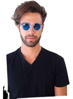 古着维多利亚蓝色镜片圆形太阳镜