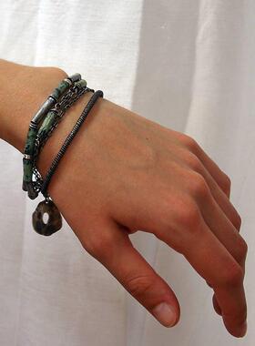 复古蓝碧玉银链纯银多层叠戴手链