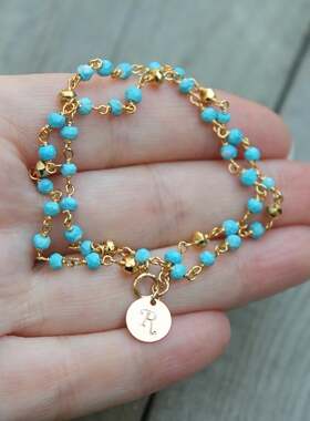 天然绿松石串珠自定义字母手链