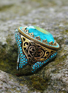 纯银复古帕拉伊巴碧玺宝石戒指