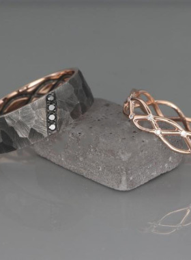 情侣14K金天然钻石镶嵌对戒戒指