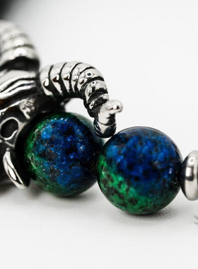 黑色熔岩石珠串珠手链公羊头骨