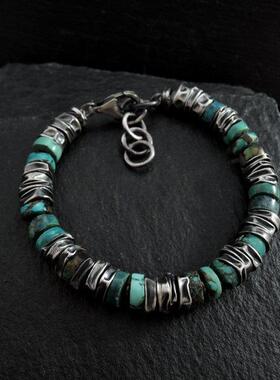 手链纯银原始绿松石氧化结实复古