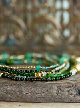 绿色草莓石英月石金色宝石手链